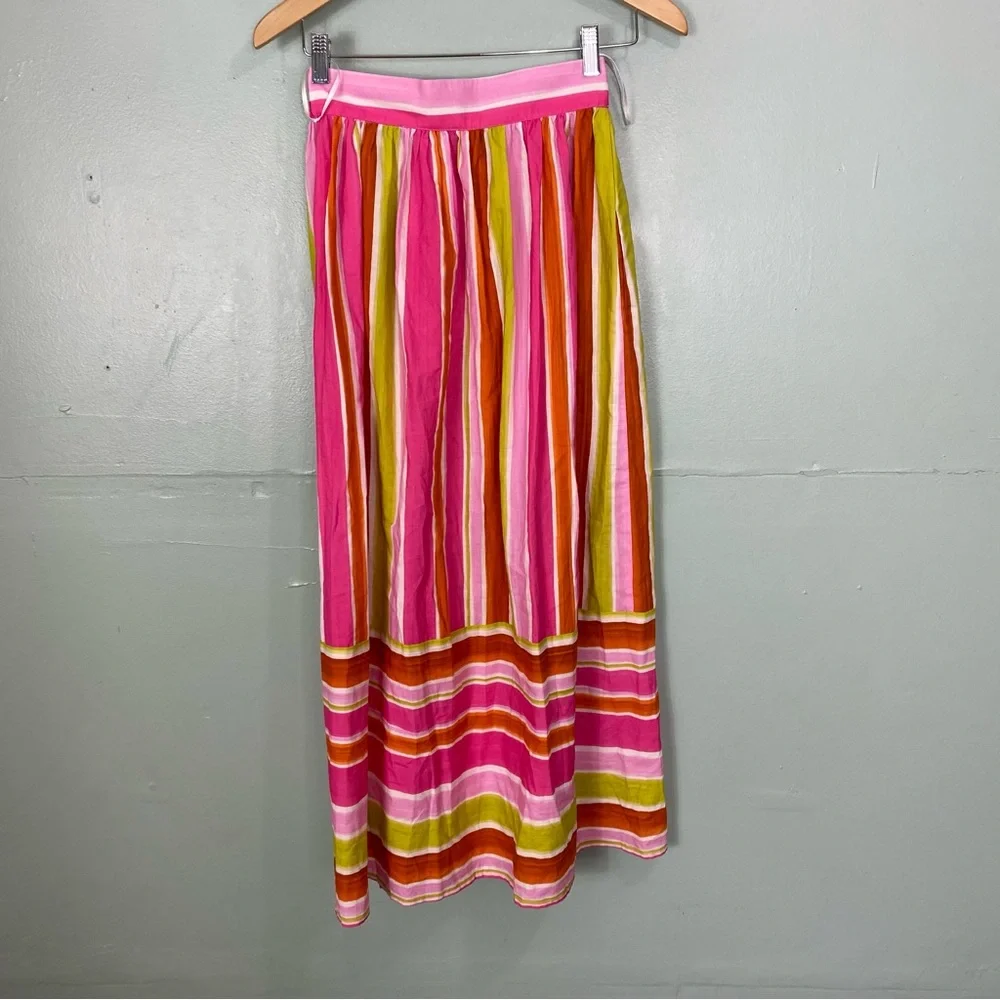 PatBo Striped Pink Multi Skirt Midi Button Front‎ Size 0